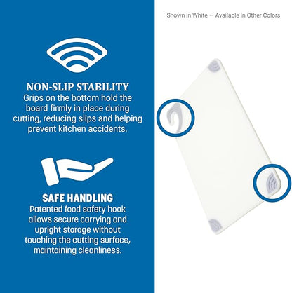 San Jamar Saf-T-Grip Plastic Cutting Board with Safety Hook, 12" x 18" x 0.5", Blue