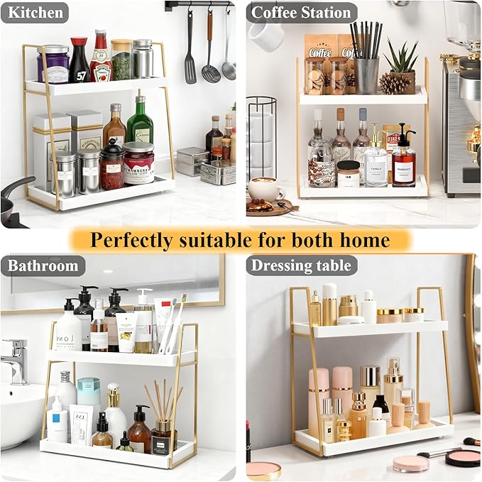 Coffee Bar Organizer for Countertop, Multifunctional Coffee Station Organizer for Accessories Storage, 2 Tier Wooden Shelf for Coffeebar, Countertop, Corner - Image 7