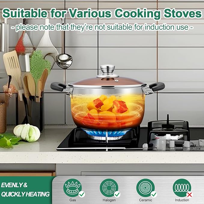 TeamFar Stock Pot 6 qt, Stainless Steel Stock Pasta Soup Pot with Lid, Double Bakelite Heat-Proof Handles & Tempered Glass Lid, Dishwasher Safe & Easy Cleanup, Non-Toxic & Healthy - Image 4
