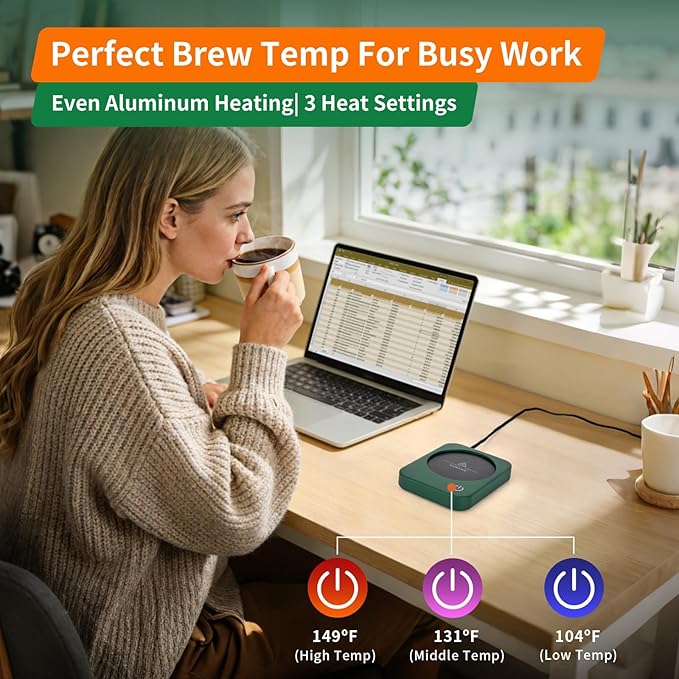 VOBAGA Coffee Mug Warmer for Desk with Auto Shut Off & 3-Temp Settings, Coffee Cup Warmer with Smart Safety Alert Home Office Accessory, Perfect for Coffee, Tea, Milk (No Mug) - Image 3
