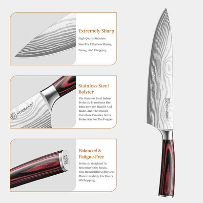KEEMAKE Kitchen Knife Set, Ultra Sharp Chef Knife Set 7-Piece, High Carbon Stainless Steel Chefs Knife Set, Professional Knives Set for Kitchen with Pakkawood Handle and Gift Box