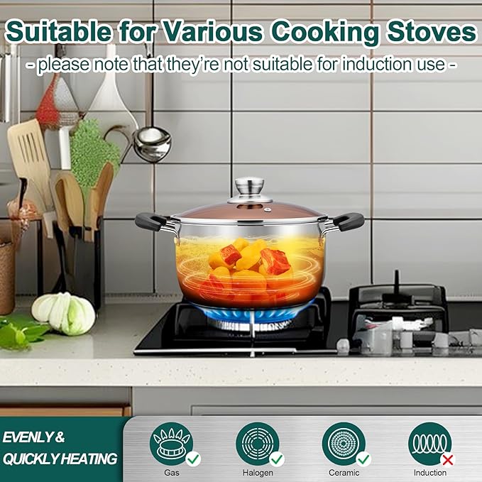 TeamFar 3 Quart Stock Pot, Stainless Steel Stock Pasta Soup Pot with Lid, Tempered Glass Lid & Double Heat-Proof Handles, Non-Toxic & Healthy, Heavy Duty & Dishwasher Safe - Image 4