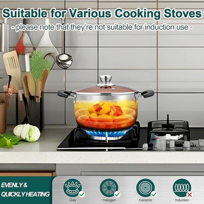 TeamFar 3 Quart Stock Pot, Stainless Steel Stock Pasta Soup Pot with Lid, Tempered Glass Lid & Double Heat-Proof Handles, Non-Toxic & Healthy, Heavy Duty & Dishwasher Safe - Image 4