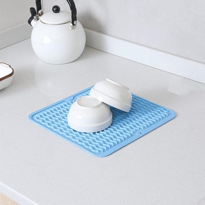 MicoYang Silicone Dish Drying Mat for Multiple Usage,Easy clean,Eco-friendly,Heat-resistant Silicone Mat for Kitchen Counter or Sink,Refrigerator or Drawer liner Light Blue M 12 inches x 12 inches - Image 7
