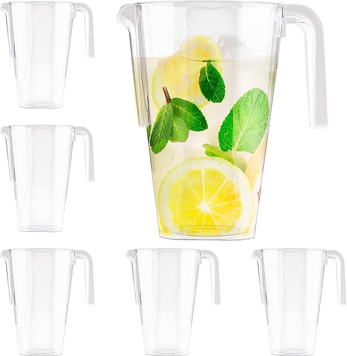 MATANA 6 Pack Clear Water Pitchers - 52 oz Plastic Beer Pitcher with Handle for Drinks, Juice, Lemonade, Beverages - BPA-Free Iced Tea Pitcher for Fridge, Home, Party, Event by MATANA