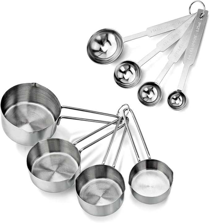 New Star Foodservice 42917 Stainless Steel 8-Piece Measuring Cups and Spoons Combo Set by NewStarFoodservice
