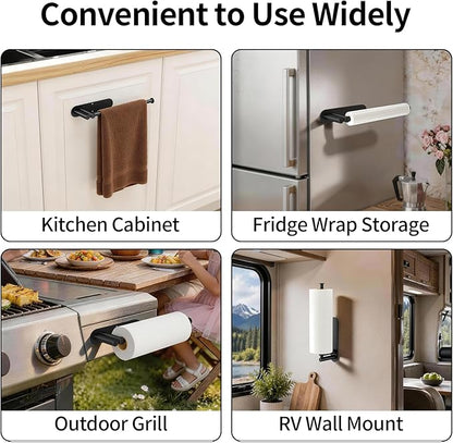 Paper Towel Holder Under Cabinet, Upgraded Dual-Rod Adhesive Paper Towel Holder with Longer Base, Stainless Steel Wall Mounted Holder for Kitchen Towels, No Drill, Black - Image 5