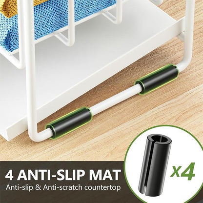 Cisily White 2-Tier Kitchen Sink Caddy Organzier Rack with Flexible Dish Brush Holder, Sponge Holder for Kitchen Sink Countertop Organization Storage,Home Decor Accessories - Image 5