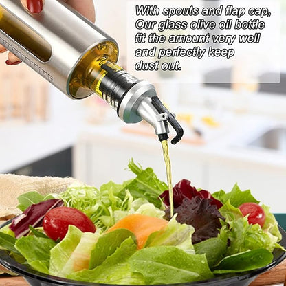 SINYWAY Oil Dispenser Bottle, 4 Pack Glass Olive Oil Dispenser Bottle with Shelf, 17oz/500 ml Oil and Vinegar Dispenser Set Wrapped in Stainless Steel Shell with Pourers, Funnel & Pen and Tags - Image 7