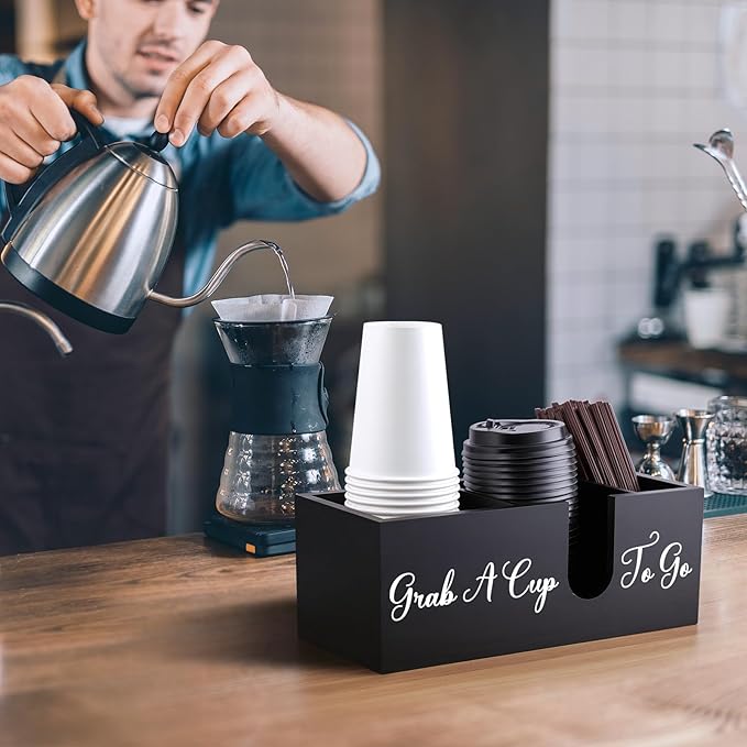 ALELION Coffee Cup Holder for Countertop - Wood Coffee Bar Accessories and Organizer - Coffe Station Organizer for Cup Lid Stirrers Pod - Image 6