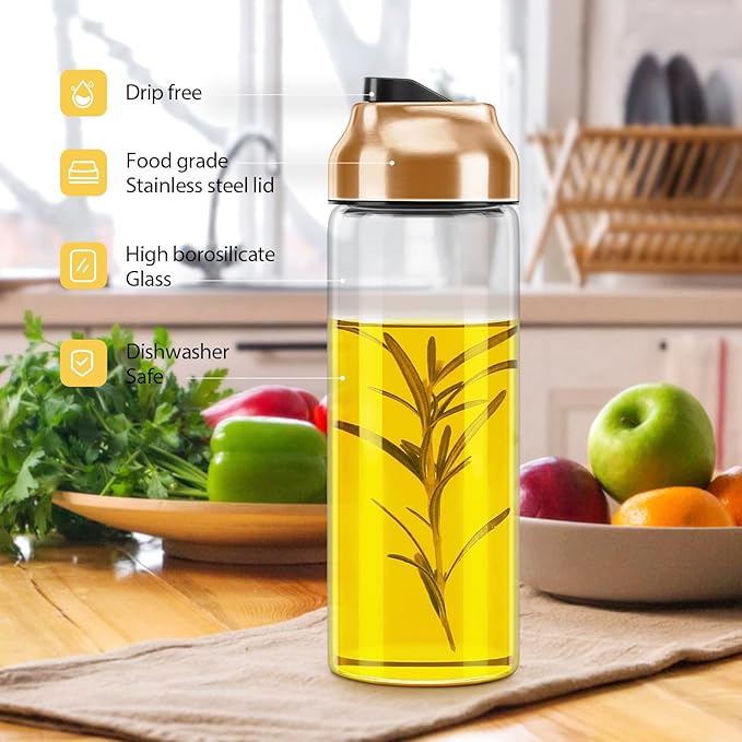 Aelga Copper Kitchen Accessories - Glass Oil Dispenser - Copper Olive Oil Dispenser Bottle for Kitchen with Stainless Steel Spout - Image 4