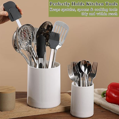 HOMQUEN 360° Rotating Utensil Holder, 6.3''+4.7'' Plastic Kitchen Utensil Holder for Countertop, Large Cooking Utensil Crocks for Kitchen Decor, Utensil Organizer for Spatula, Set of 2 (White) - Image 5