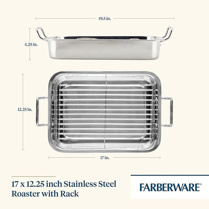 Farberware Classic Traditions Stainless Steel Roaster/Roasting Pan with Rack, 17 Inch x 12.25 Inch - Image 2