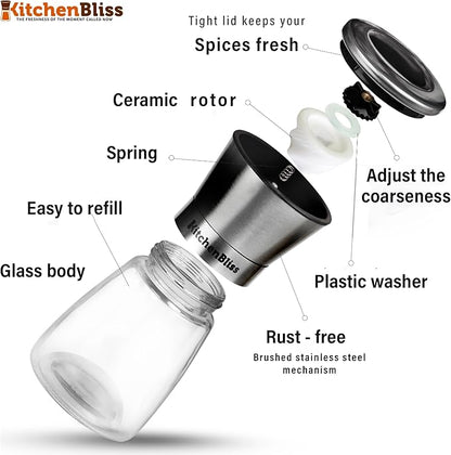 Professional Salt and Pepper Grinder – Premium Stainless Steel Salt and Pepper Shaker with Ceramic Spice Grinder Mill for Adjustable Coarseness