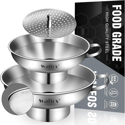 Walfos 5.5 Inch and 4 inch Stainless Steel Wide-Mouth Funnel with Handle for Wide and Regular Mason Jars Canning Jars,Wide Mouth Funnels for Kitchen Use Transferring Liquid and Dry Ingredients! by Walfos