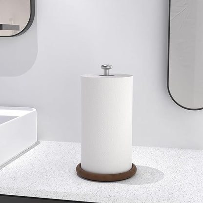VEHHE Wooden Paper Towel Holder Countertop with Weighted Base, One-Handed Tear Paper Towel Holder Stand with Damping Function and EVA Non-Slip Pad, for Kitchen Bathroom Farmhouse - Image 9