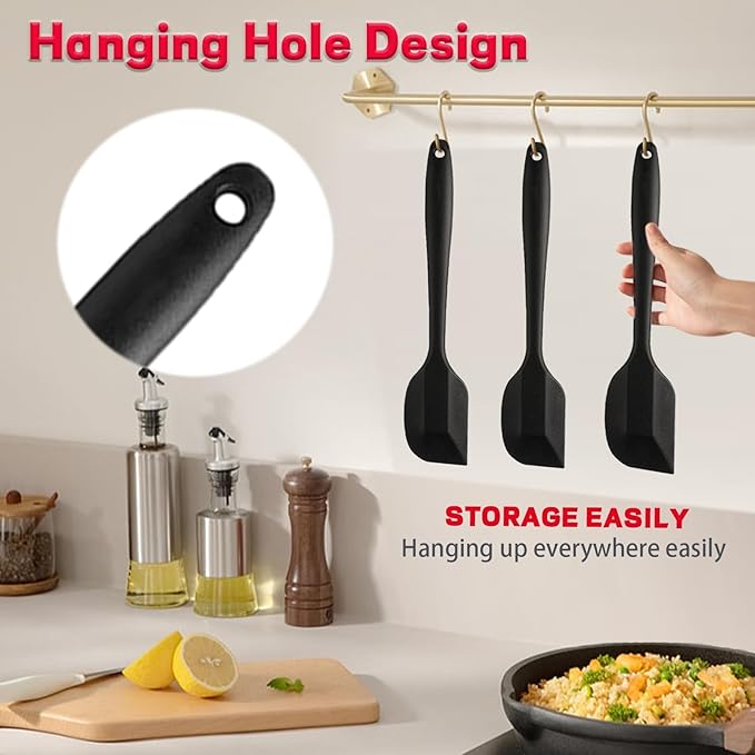 8 Pieces Silicone Spatula, 8.5 inch Non-stick Spatulas with Stainless Steel Core,Heat Resistant-500?, Food Grade Silicone, Dishwasher Safe, for Mixing,Cooking,Baking (Black) - Image 5