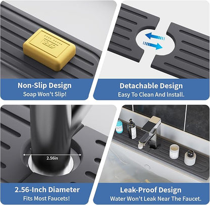 Stone Faucet Mat for Kitchen Sink, Water Absorbing Sink Water Splash Guard, Fast-Drying Kitchen Sink Faucet Mat, Durable Protector and Stone Drying Mat for Kitchen Counter & Bathroom Sink