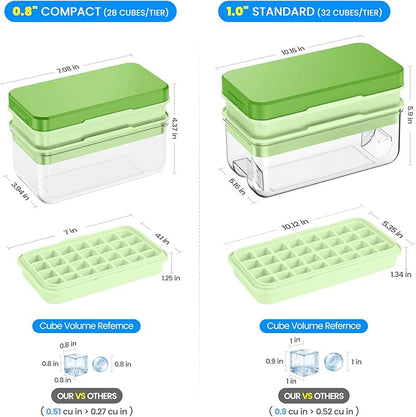 PHINOX Ice Cube Tray With Lid and Bin, Ice Trays for Freezer, Flexible Ice Cube Trays, Making 56 pcs Ice Cubes, Chilling Cocktail, Whiskey, Coffee, with 2 trays, Ice Container, Scoop&Cover, BPA Free - Image 4