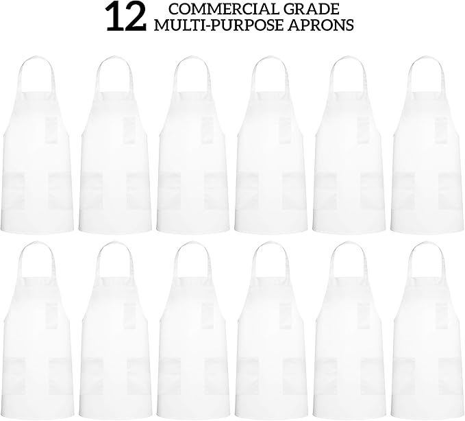 GREEN LIFESTYLE 12 Pack Chef Apron with Pockets – Grilling Aprons for Men, Waterproof Cooking Apron for BBQ, Work or Restaurant Use, Kitchen Aprons for Women with Pockets – White - Image 3