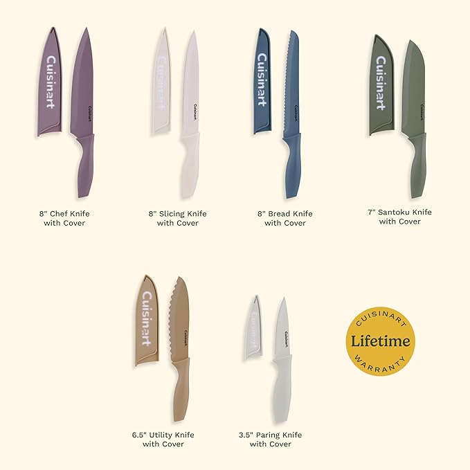 Cuisinart Advantage 12-Piece Kitchen Knife Set, Professional-Quality Nonstick Coated Stainless Steel Knives with Covers, Nonstick Color Coating for Easy Slicing, Ergonomic Handles, G1022-12M - Image 4