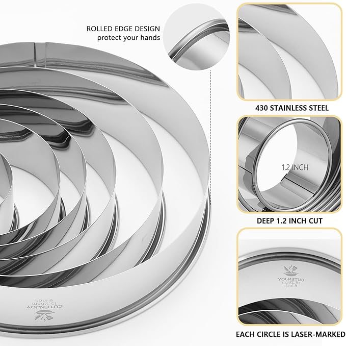 6 PCS Round Cookie Cutters (2, 3, 3.5, 4, 5, 6 Inch), Stainless Steel Biscuit Cutters For Baking, Large Circle Cookie Cutter for Baking, Pastry, Donuts, Fondant, Sandwich - Image 2