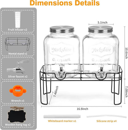 1.6 Gallon Glass Drink dispenser, 2 PCS Beverage Dispenser With Stand, Lemonade Dispenser with Stainless Steel Spigot,Drink Dispensers for Parties,Weddings, Picnic - Image 2