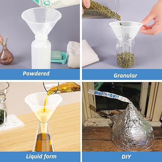 6 Pcs 4.7 Inch Wide Mouth Plastic Funnels,Multi-Purpose Clear Funnels with with Long Reaching Spout for Water Bottles,Oils,Kitchen, Easy and Smooth Content Transfer