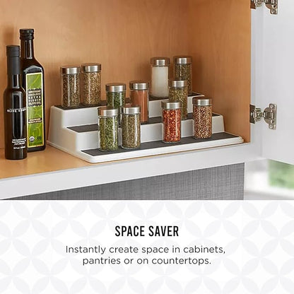 Copco Non-Skid 3-Tier Spice Rack Organizer for Cabinet - 10 Inch Kitchen Pantry Organizer with Raised Rims, White and Gray Step Shelf for Spices, Cans, Jars - Easy Clean Storage Solution - Image 6