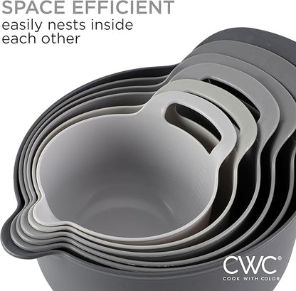 COOK WITH COLOR Nesting Plastic Mixing Bowl Set with Pour Spouts and Handles, Gray, 6 Piece Non-Slip - Image 6