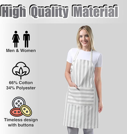TOSHEX Kitchen Apron Waterdrop Resistant Cotton Apron with adjustable Aprons for Women with Pockets Cooking Apron Chef Apron for Men (1, Gray)