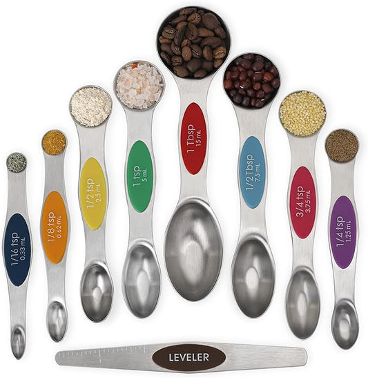 Magnetic Measuring Spoons Set Stainless Steel Dual Sided Stackable Teaspoon Tablespoon Nesting Measuring Spoon for Measuring Dry and Liquid Ingredients Color by CHAMTILE