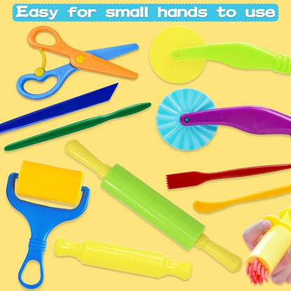 LCY WEDSHI Dough Tool Set, 24 Pcs Dough Tools Sets for Kids Ages 4-8, Dough Accessories Includes Animal Molds, Cutters Roller, Rolling Pins, Safety Scissors, Plastic Knife - Image 5
