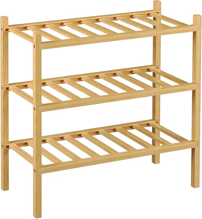 ROMGUAR CRAFT 3-Tier Bamboo Small Shoe Rack, Free Standing Wood Shoe Shelf Storage Organizer for Closet Entryway Stackable (Natural) - Image 7