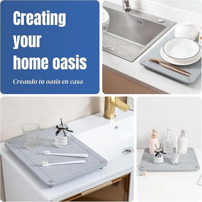 Stone Drying Mat for Kitchen Counter, Diatomaceous Dish Drying Mats Superb Absorbent with Non-Slip Stainless Steel Feet for Dishes, Bottles and more, 15.7"(L)×11.8"(W), Light Grey Square - Image 5