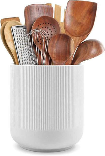 RedCall Kitchen Utensils Holder Large,Ceramic Utensil Organizer for Countertop,Morden Utensil Crock for Spoon Spatula,Home Kitchen Decor (White)