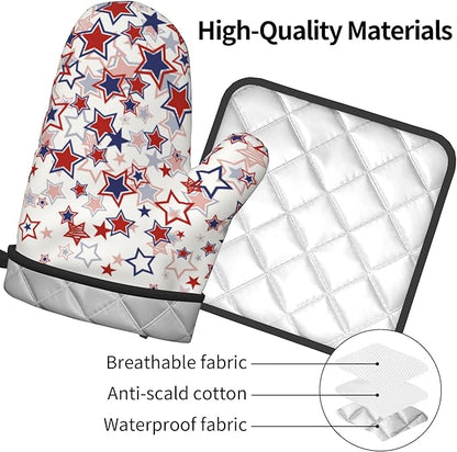 Stars Oven Mitts - Patriotic Kitchen Mitts Pot Holders Red White and Blue Hot Mitts 4th of July Hot Pads Sets of 2 for Cooking Baking Grilling - Image 4