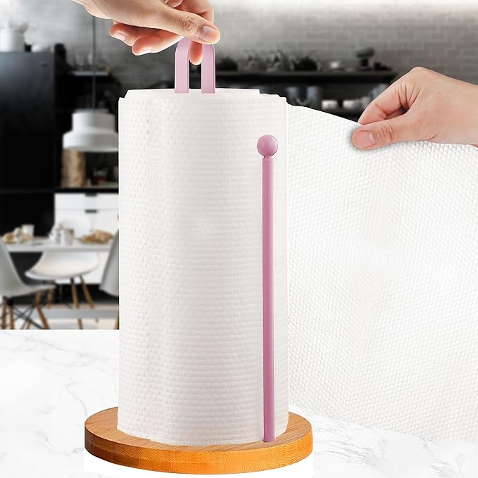Wood Paper Towel Holder Countertop, TONLEA Kitchen Paper Towel Holder FreeStanding with Non-Slip Base for Kitchen and Bathroom Organization - Image 7