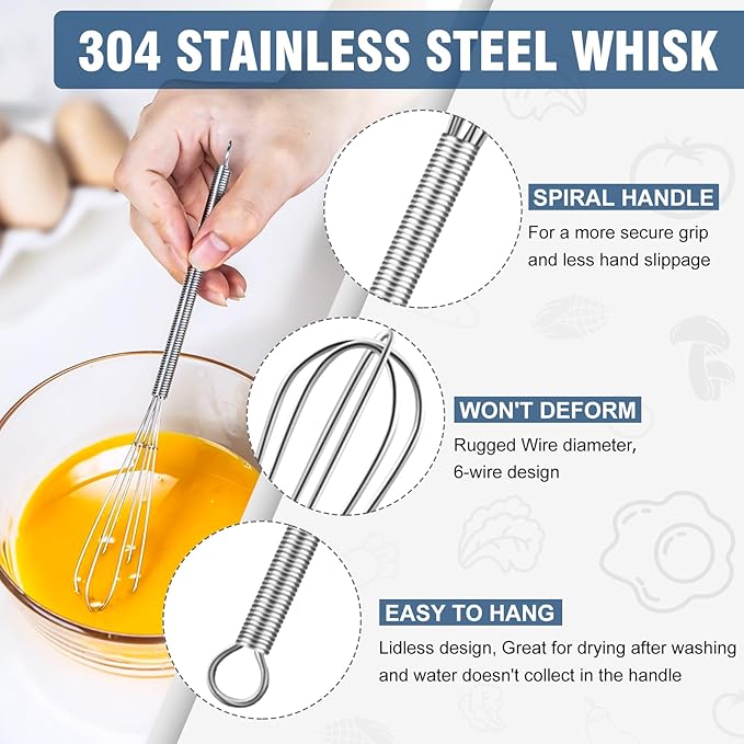 Walfos Mini Whisk,304 Anti-Rust Small whisk,Sturdy Stainless Steel Wire Tiny Whisks 6+7+8in,Ideal for mixing individual eggs, jams, spices and other small portion ingredients.(3pcs） - Image 5