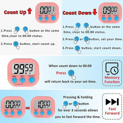 ZILLEEN 6 Pack Kitchen Timers for Cooking Digital Classroom Timers for Teachers Kids Blue Green Pink - Image 7