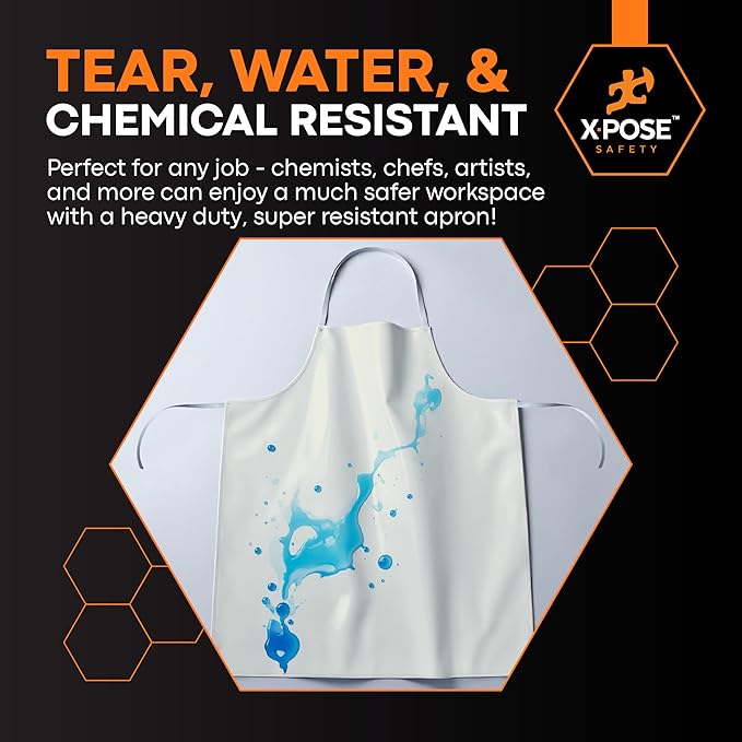 Xpose Safety Heavy Duty Vinyl Waterproof Aprons, White - For Home, Industrial and Commercial Use - Chemical Resistant