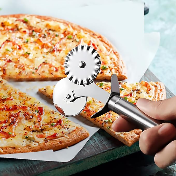 5 Wheel Pastry Cutter, Stainless Steel Dough Cutter Wheel with Handle, Dual Fluted Ravioli Pasta Noodle Pizza Slicer, Expandable Round Pastry Knife, Versatile Cookie Dough Divider - Image 5