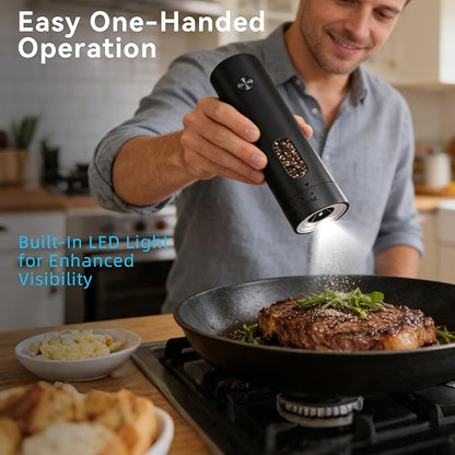 Electric Salt and Pepper Grinder Set with Dual Charging Base, Rechargeable Automatic Pepper Mill, 110ml Large Capacity, Adjustable Coarseness, One-Handed Operation for Kitchen, BBQ, Gift