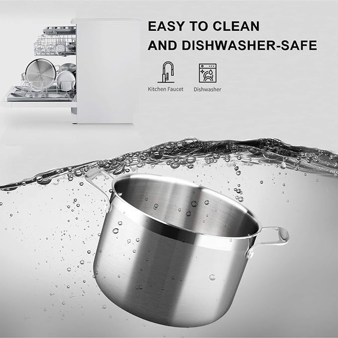 Duxtop Whole-Clad Tri-Ply Stainless Steel Stockpot with Lid, 8 Quart, Kitchen Induction Cookware
