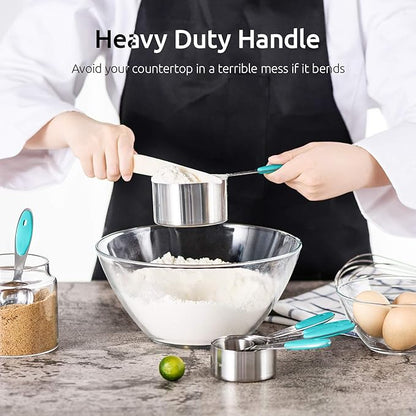 Measuring Cups : U-Taste 18/8 Stainless Steel Measuring Cups and Spoons Set of 10 Piece, Upgraded Thickness Handle (Teal) - Image 5