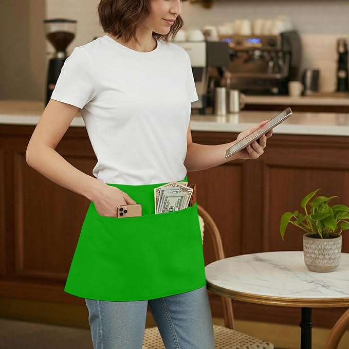 BOHARERS Waist Apron with 3 Pockets 3 Pack - Green Waitress Server Short Apron - Image 3