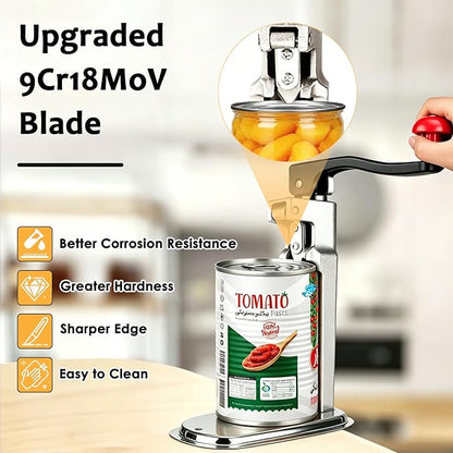 Commercial Manual Can Opener Heavy Duty for #10 Cans, Industrial Can Opener with Tabletop Clamp Mount, Stainless Steel Blade and Base, Dual Mounting Options for Restaurants & Home Kitchens