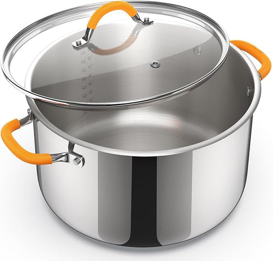 Ciwete Stainless Steel Stock Pot, 11 Quart Soup Pot with Lid, Heavy-Duty Thick Bottom Induction Cooking Pot for Pasta, Stew & Simmering, Fast Heating, Compatible with All Cooktops, Dishwasher Safe by Ciwete