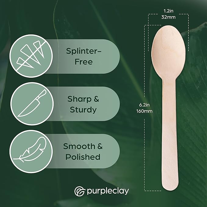 Wooden Disposable Spoons - 1800 Pieces Wood Compostable Spoons - Eco-Friendly Biodegradable Utensils for Party - Free From Plastic Cutlery Set - Disposable Cutlery for Eating - Compostable Utensils - Image 4