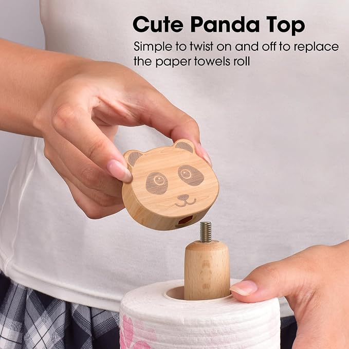 KitchLife Cute Wooden Paper Towel Holder Countertop - Solid Freestanding Paper Towel Dispenser Stand Organizer with Anti-Skid Base (Panda) - Image 4